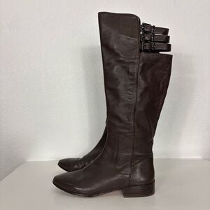 BCBGMAXAZRIA Brown Leather Tall Riding Boots with Buckle Straps Size 9